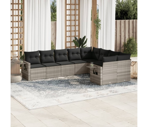 Set muebles jardín 9 pzas y cojines ratán sintético gris claro