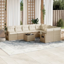 Juego de sofás jardín con cojines beige 10 pzas ratán sintético