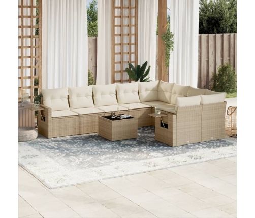 Juego de sofás jardín con cojines beige 10 pzas ratán sintético