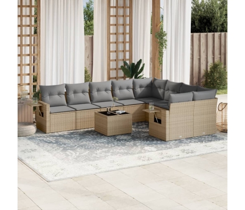 Juego de sofás jardín con cojines beige 10 pzas ratán sintético