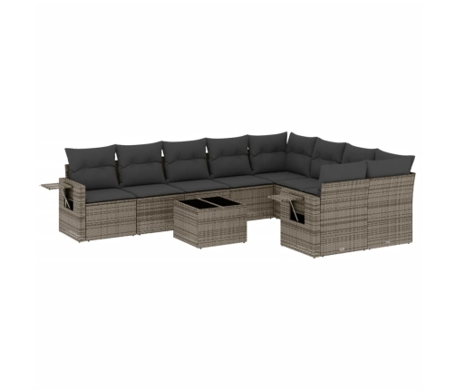 Set de sofás de jardín 10 pzas con cojines ratán sintético gris