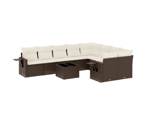 Set de sofás de jardín 10 pzas y cojines ratán sintético marrón