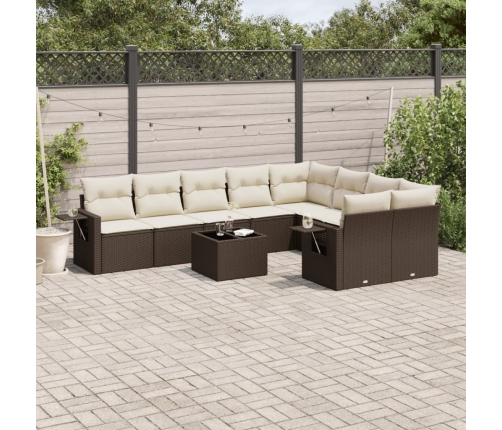 Set de sofás de jardín 10 pzas y cojines ratán sintético marrón