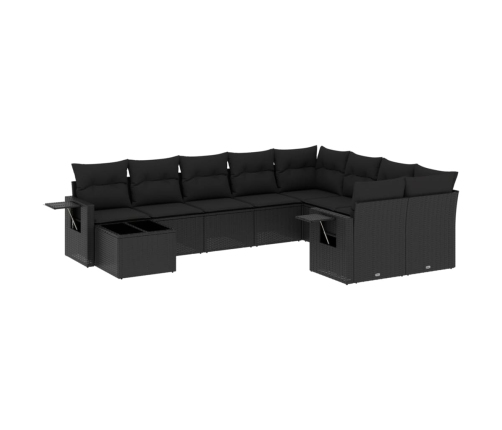 Set de sofás de jardín 10 pzas cojines ratán sintético negro
