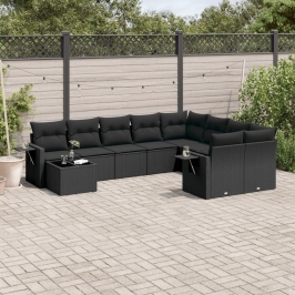 Set de sofás de jardín 10 pzas cojines ratán sintético negro