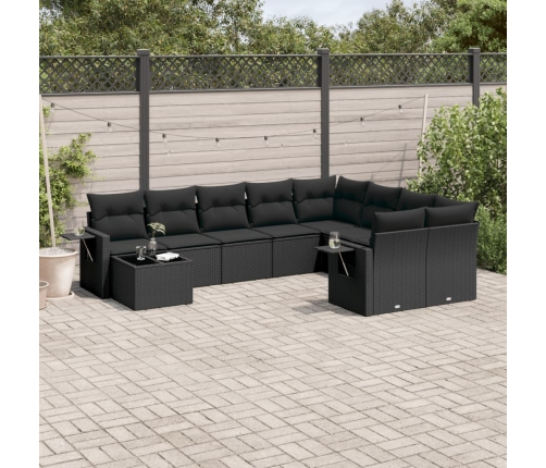Set de sofás de jardín 10 pzas cojines ratán sintético negro