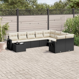 Set de sofás de jardín 10 pzas cojines ratán sintético negro