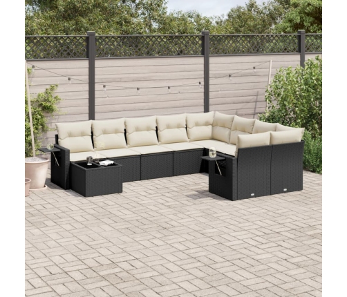 Set de sofás de jardín 10 pzas cojines ratán sintético negro