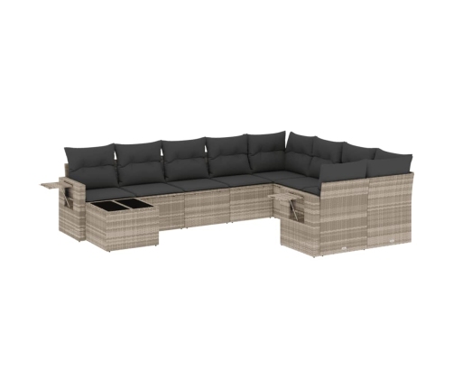 Set sofás jardín 10 pzas con cojines ratán sintético gris claro