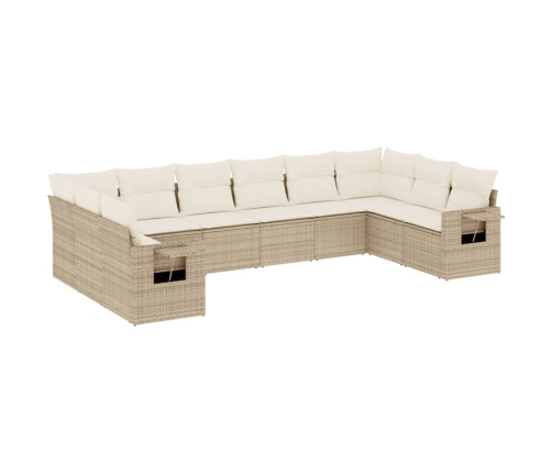 Juego de sofás jardín con cojines beige 10 pzas ratán sintético