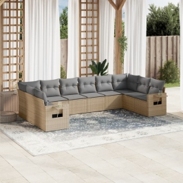 Juego de sofás jardín con cojines beige 10 pzas ratán sintético
