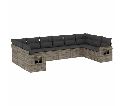 Set de sofás de jardín 10 pzas con cojines ratán sintético gris