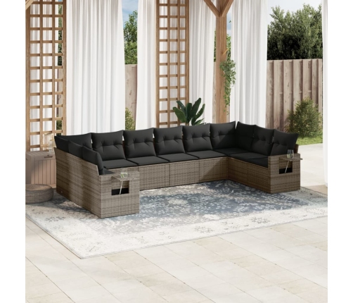 Set de sofás de jardín 10 pzas con cojines ratán sintético gris