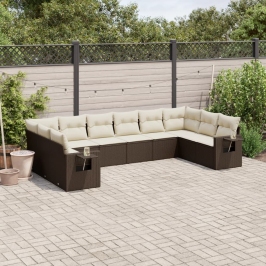 Set de sofás de jardín 10 pzas y cojines ratán sintético marrón