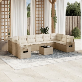 Set de sofás de jardín 11pzas con cojines ratán sintético beige