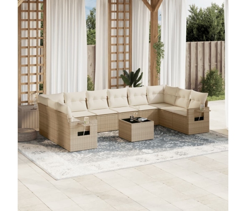 Set de sofás de jardín 11pzas con cojines ratán sintético beige