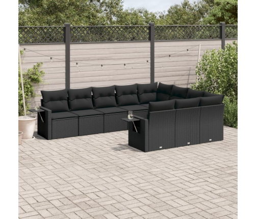 Set de sofás de jardín 10 pzas cojines ratán sintético negro