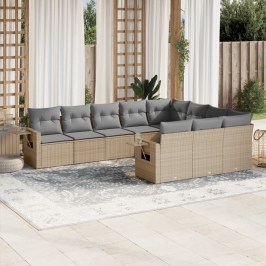 Juego de sofás jardín con cojines beige 10 pzas ratán sintético