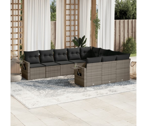 Set de sofás de jardín 10 pzas con cojines ratán sintético gris