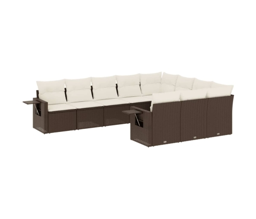 Set de sofás de jardín 10 pzas y cojines ratán sintético marrón
