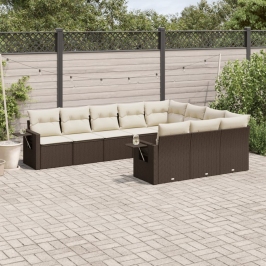 Set de sofás de jardín 10 pzas y cojines ratán sintético marrón