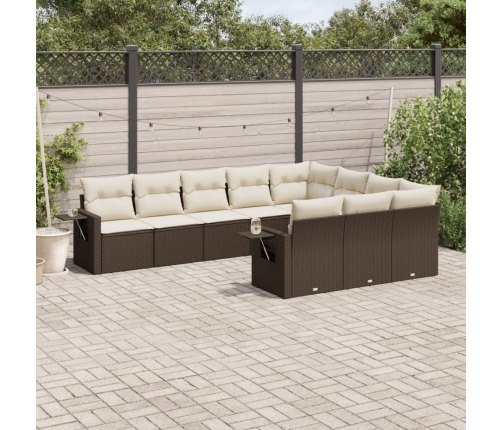 Set de sofás de jardín 10 pzas y cojines ratán sintético marrón