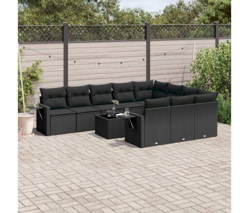 Set de sofás de jardín 11 pzas y cojines ratán sintético negro