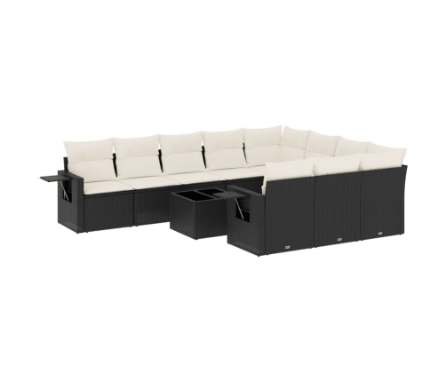 Set de sofás de jardín 11 pzas y cojines ratán sintético negro