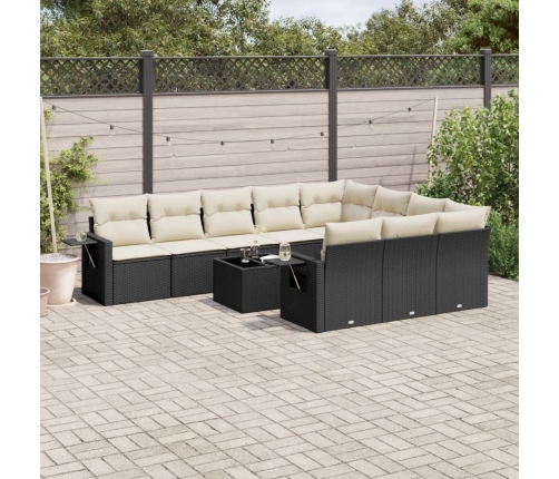 Set de sofás de jardín 11 pzas y cojines ratán sintético negro