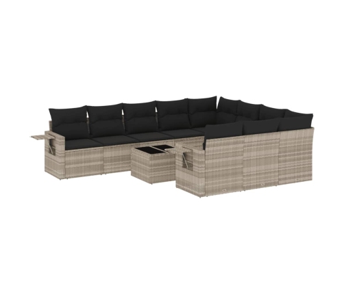 Set de sofás de jardín 11 pzas y cojines ratán sintético gris