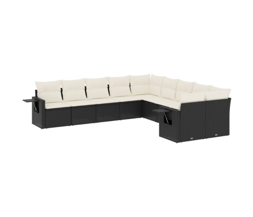 Set de sofás de jardín 10 pzas cojines ratán sintético negro