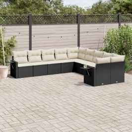 Set de sofás de jardín 10 pzas cojines ratán sintético negro