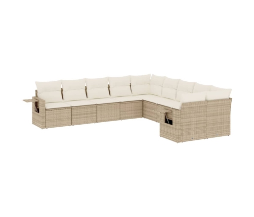 Juego de sofás jardín con cojines beige 10 pzas ratán sintético
