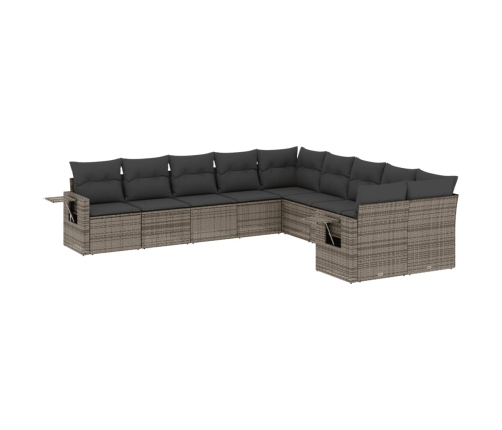 Set de sofás de jardín 10 pzas con cojines ratán sintético gris