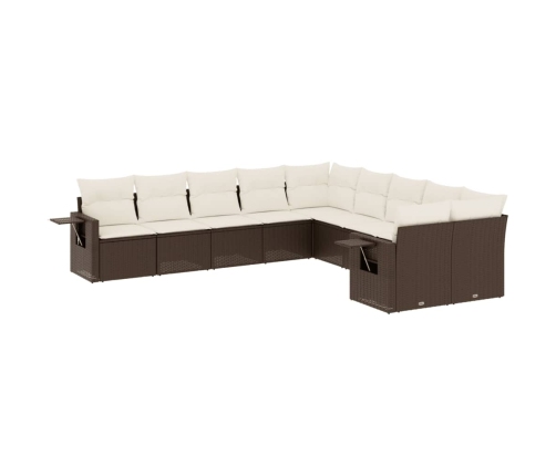 Set de sofás de jardín 10 pzas y cojines ratán sintético marrón