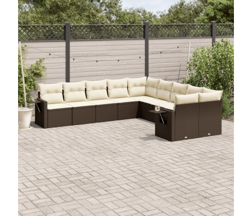 Set de sofás de jardín 10 pzas y cojines ratán sintético marrón