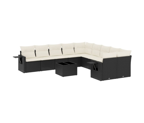 Set de sofás de jardín 11 pzas y cojines ratán sintético negro