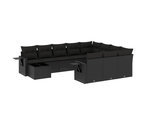 Set de sofás de jardín 11 pzas y cojines ratán sintético negro