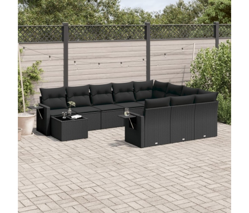 Set de sofás de jardín 11 pzas y cojines ratán sintético negro