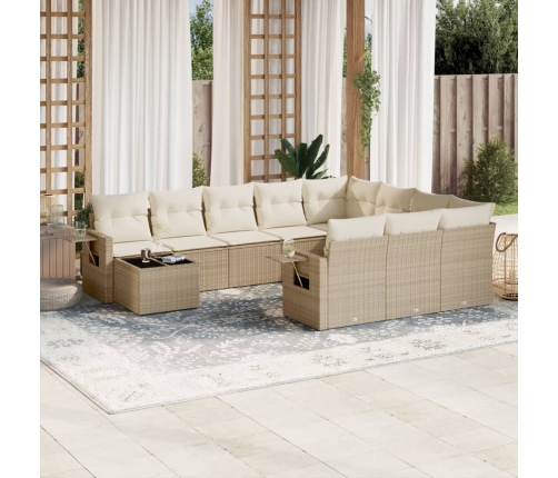 Set de sofás de jardín 11pzas con cojines ratán sintético beige