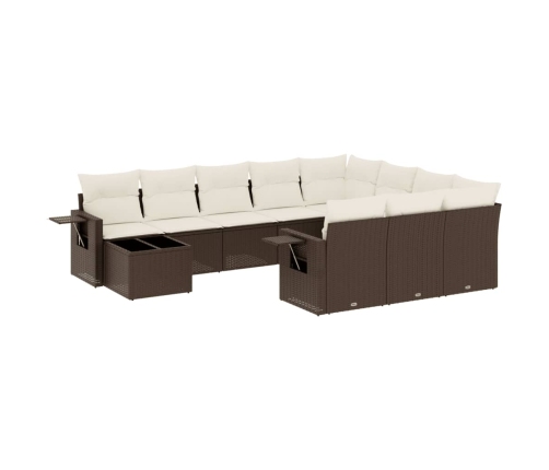 Set de sofás de jardín 11 pzas cojines ratán sintético marrón