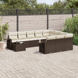 Set de sofás de jardín 11 pzas cojines ratán sintético marrón