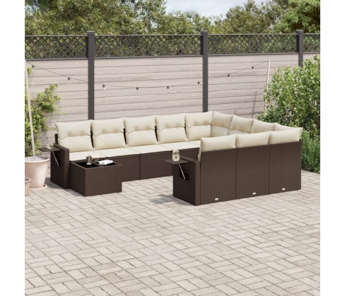 Set de sofás de jardín 11 pzas cojines ratán sintético marrón