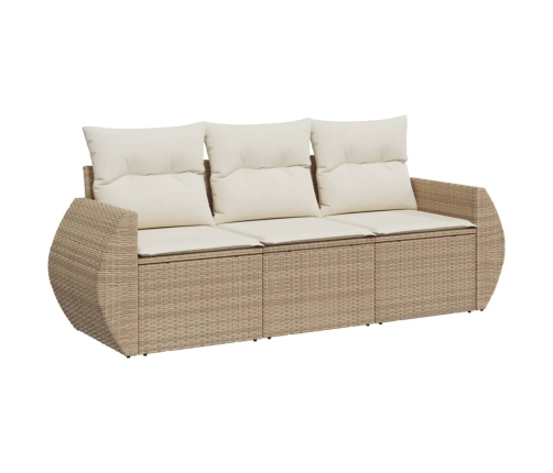 Juego de sofás de jardín con cojines beige 3 pzas ratán PE