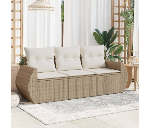 Juego de sofás de jardín con cojines beige 3 pzas ratán PE