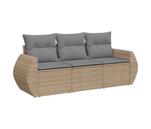Juego de sofás de jardín con cojines beige 3 pzas ratán PE