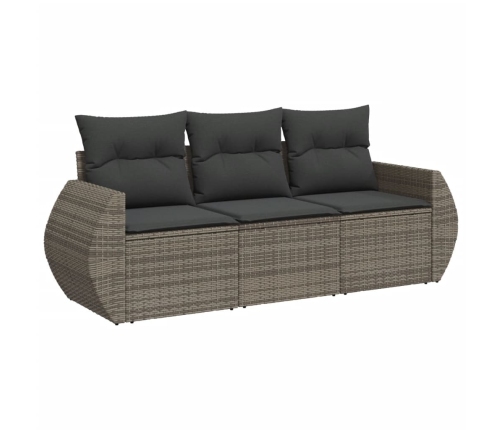 Set de sofá de jardín 3 pzas y cojines ratán sintético gris