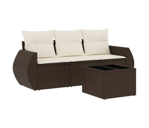 Set de sofás de jardín 4 pzas y cojines ratán sintético marrón
