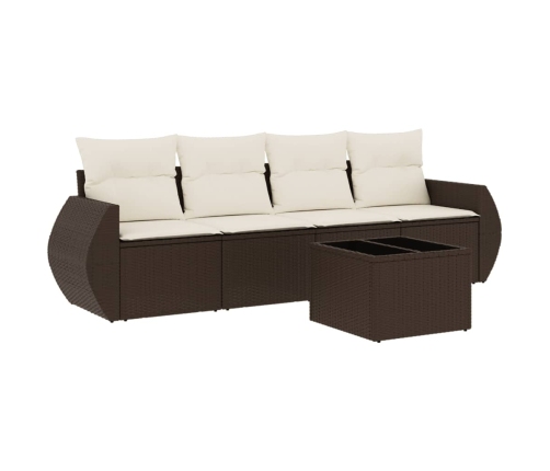 Set comedor de jardín 5 piezas y cojines ratán sintético marrón