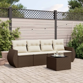 Set comedor de jardín 5 piezas y cojines ratán sintético marrón